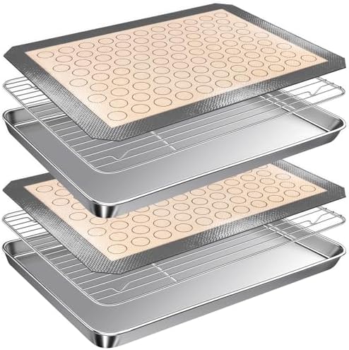 Stainless Steel Baking Sheet, Rack and Mat Set, 16 x 12 x 1 Inch