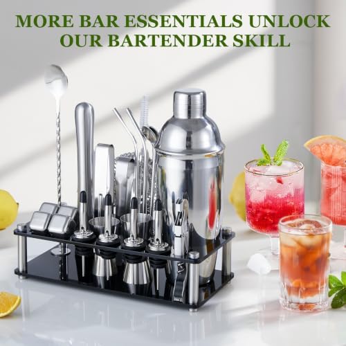 KINGROW Cocktail Shaker Set, 23 Piece Bartender Kit with Stand 25oz