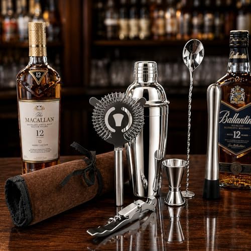Stainless Steel Cocktail Shaker,25.4oz Bartender Kit Includes Strainer