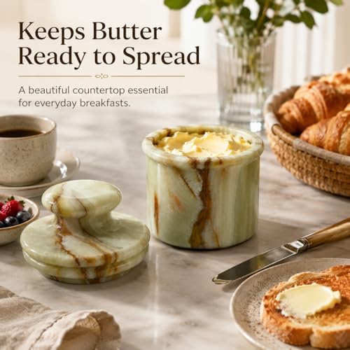 Green Onyx Butter Keeper - Round Marble Butter Dish for Countertop, 4"