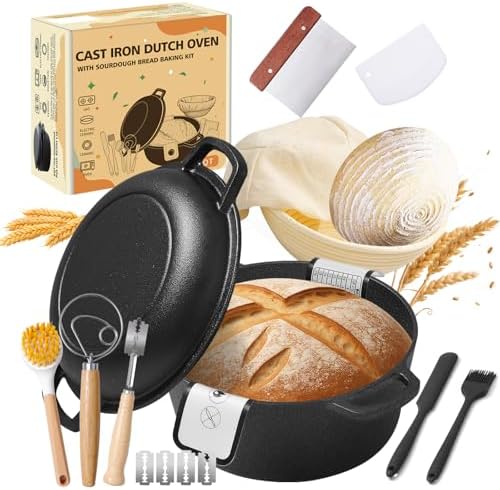 Pre-Seasoned Cast Iron Dutch Oven for Bread Baking, 5QT