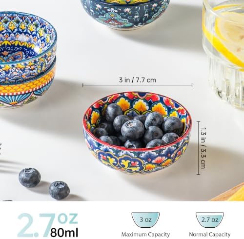 Ceramic Dipping Bowls Set of 6, 2.7 oz Boho Soy Sauce & Condiment