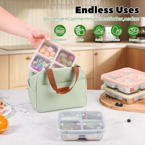 4 Pack Stainless Steel Snack Containers, 4 Compartments,24