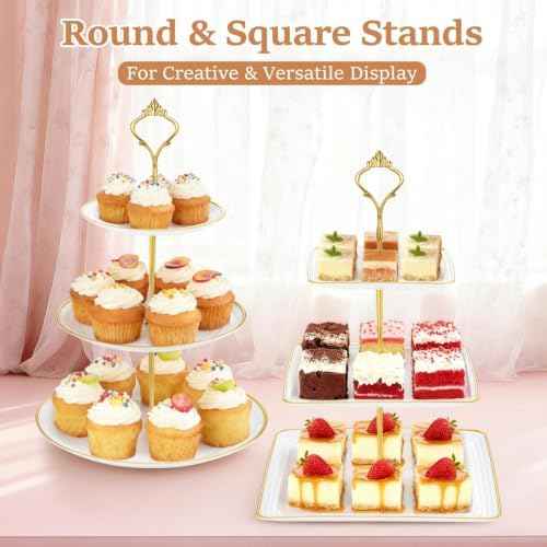 13 Pcs Dessert Display Set, 6 3-Tier Cupcake Stands, 4 Trays & 3 Tongs