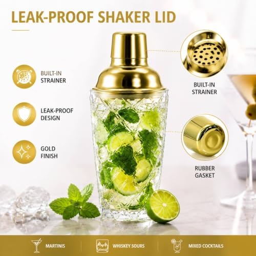 WUWEOT 4 Pcs Cocktail Shaker Set, Glass Gold Bartender Kit