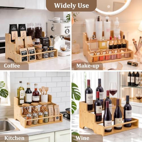 Mufico Bamboo Tabletop Wine Racks with Handles & Guardrail, Bamboo