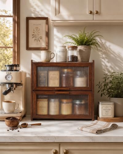 Kitsure Wooden Bread Box for Kitchen Countertop, 2 Layer, Large, Brown
