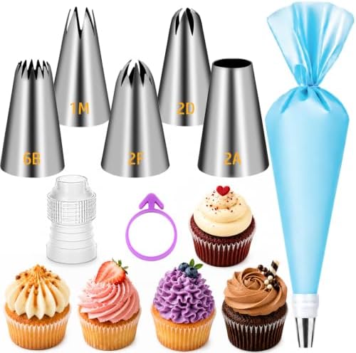 Suuker Large Piping Tips Set, 1M 2D 2F 6B 2A with Reusable Bag