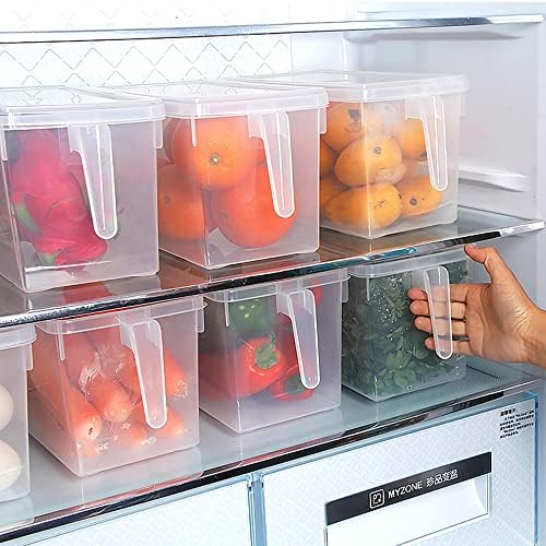 Sooyee 4 Pack 5L Fridge Organizer with Handle & Lid, Clear
