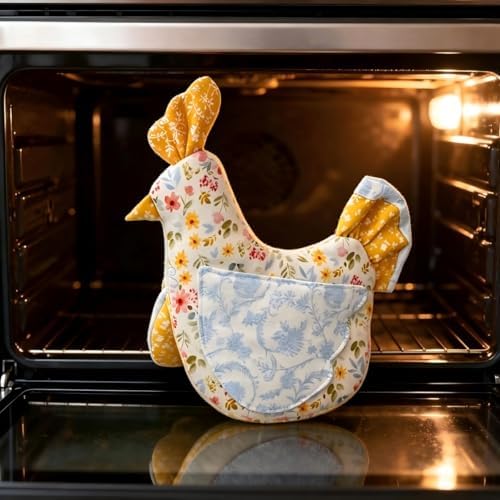 Handmade Hen Shaped Oven Mitt and Pot Holder Set