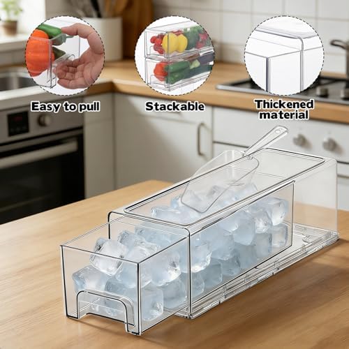 2 Set Clear Stackable Freezer Ice Bins with Scoop