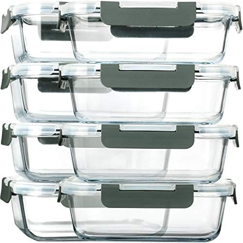 M MCIRCO 8 Pack 30 oz Glass Food Storage Containers, Gray