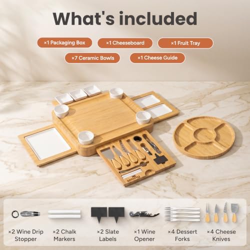 SMIRLY Bamboo Charcuterie Board Set with Serving Accessories (4-Drawer)