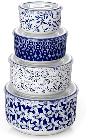vancasso Ceramic Nesting Bowls with Lids Set of 4, Serving Bowls for