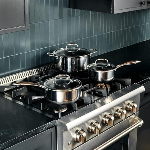 HexClad Hybrid Nonstick 6 Pc Pot Set & Trivets, 2, 3, and 8-Qt Pots & Lids