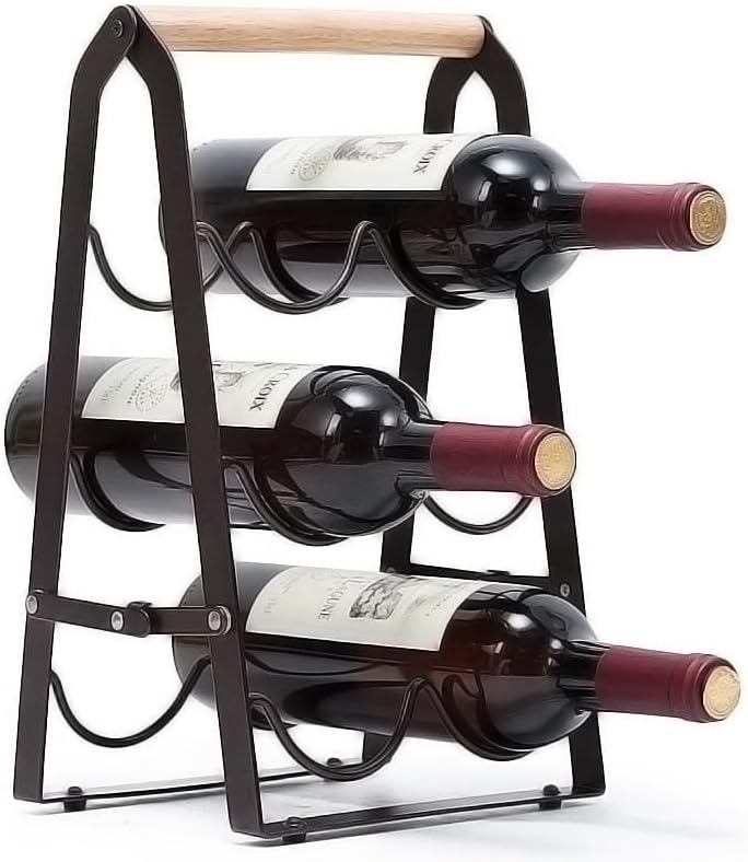 Wine Rack, 6 Bottle Wooden Countertop Free Standing Shelf,3 Tier
