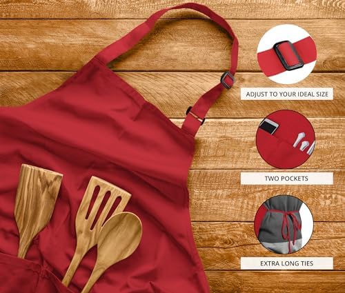 Utopia Kitchen Bib Aprons 2 Pack Adjustable With 2 Pockets 100%