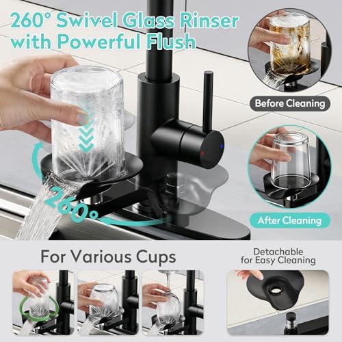 KAIYING Waterfall Kitchen Faucet with Pull-Down Sprayer & Glass Rinser