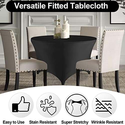 FestiCorp 60 Inch Round Fitted Tablecloth Black Spandex Table Covers