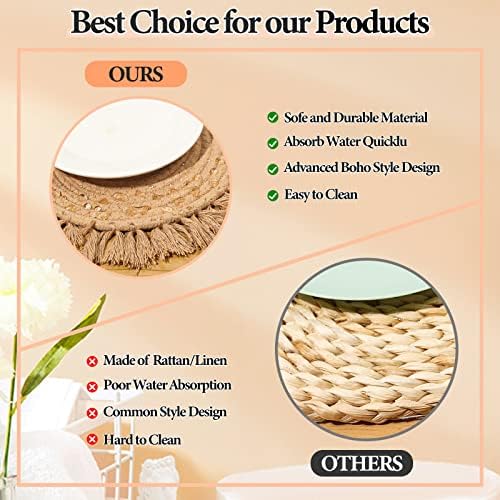 13 Inch Round Cotton Placemat Set of 4 Boho Placemats Table Mats Woven