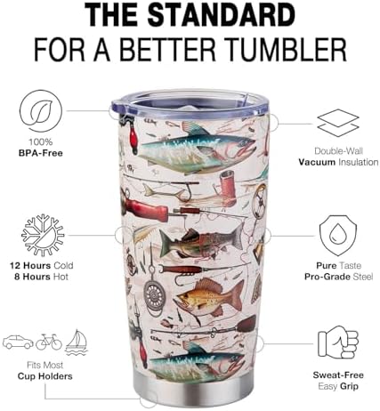 Fishing Gifts for Men, Fishermen - Fish Travel Coffee Mug Cup