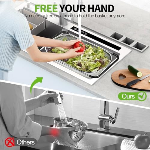 FirstE Stainless Steel Over-the-Sink Colander Strainer Basket, 6 Quart