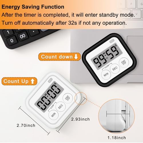 4 Pack Digital Magnetic Kitchen Timers, White
