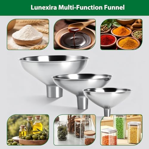 3-Piece Stainless Steel Kitchen Funnel Set, Includes 3 Sizes for