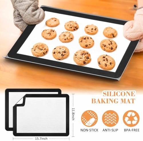 Ziliny 2 Pcs Pure Aluminum 16 x 13 Inch Baking Sheets with 2 Silicone