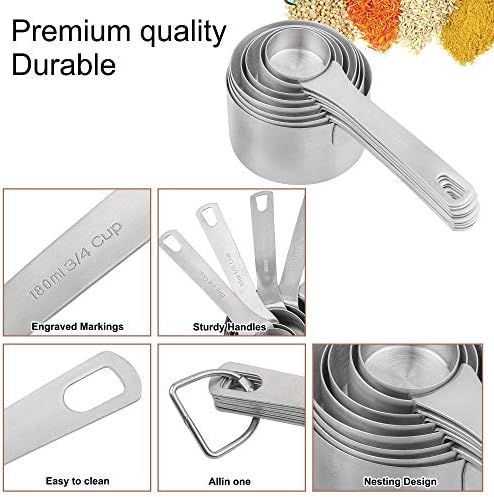 Measuring Cups Set, 18/8 Stainless Steel Measuring Cups Set with