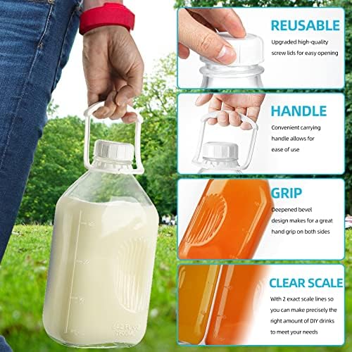 2 Pack 1/2 Gallon Glass Milk Bottles with Airtight Screw Lid & Handle