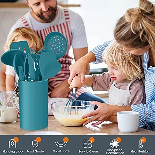 E-far Teal Blue 15-Piece Silicone Cooking Utensil Set