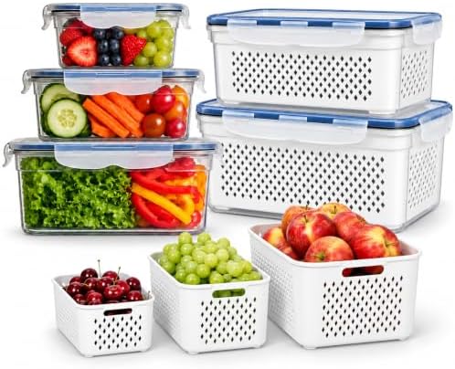 5 Pack Large Fruit Storage Containers for Fridge with Removable