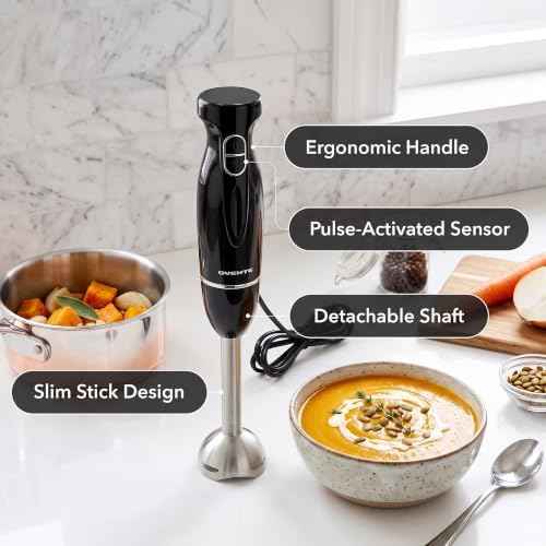 OVENTE Electric Corded Hand Blender, 300W with 2 Mixing Speeds Black
