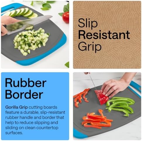 GORILLA GRIP Cutting Board Set of 3, Slip Resistant & Nonporous, Gray