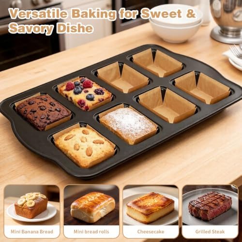 Mini Loaf Pan, 8-Cavity Non-Stick Carbon Steel Baking Pans Includes