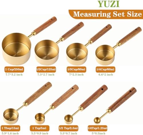 8Pcs Measuring Cups and Spoons Set - Golden Stainless Steel Measuring