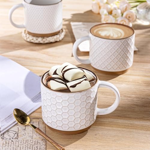 GBhome 12oz Stackable Coffee Mugs with Stand, Ceramic Coffee Cups Set