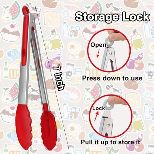 7 Pack Kitchen Tongs, 7 Inch, Stainless Steel