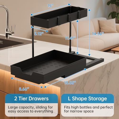 NATURE'S SOURCE 2 Pack Under Sink Organizer 2 Tier Sliding Cabinet