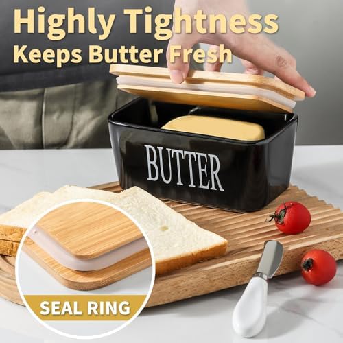 Hasense Butter Dish with Lid, Ceramic Butter Dish with Knife for