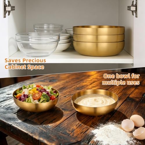 IMIKEYA Salad Bowl Gold Stainless Steel 9.5 Inch Multi-Function