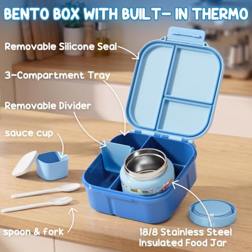 Fimibuke Bento Box for Kids, Toddler Lunch Box with 8.5oz Thermo Food