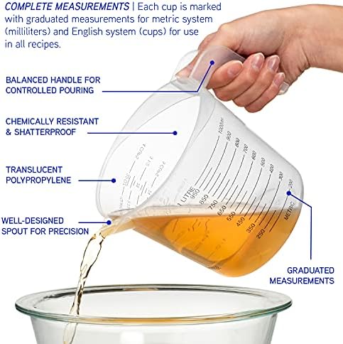 3pc Liquid Measuring Cups Set - 1 Cup, 2 Cup, 1 Quart | Clear Plastic