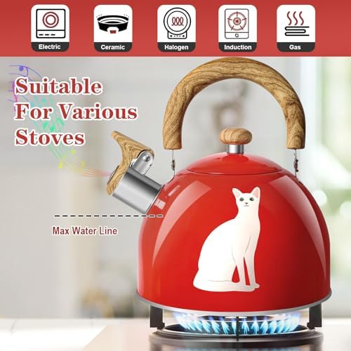 ARC 2-Quart Red Whistling Tea Kettle with Magic Color Changing Design