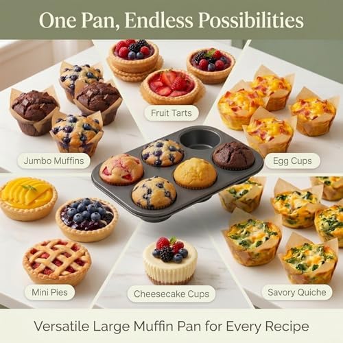 Jumbo Muffin Pan 2 Pack, Extra Large Muffin Tin 6 Cup Includes 100