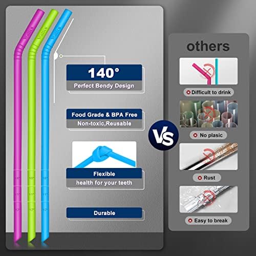 WALFOS 14.5 inch Extra Long Reusable Silicone Straws, Big Sizes