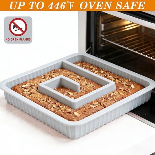 KOLUTI Nonstick Silicone Brownie Baking Pan, 12.8 x 12.8 x 1.6 Inch