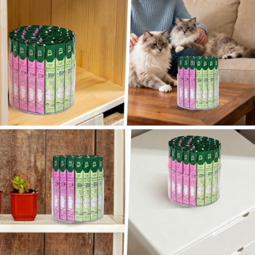 Lickable Cat Treats Organizer, Lazy Susan Acrylic Squeeze Up Cat