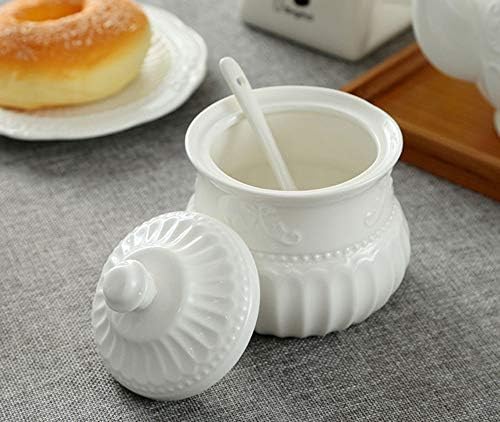 FUYU Relief White Ceramic Creamer and Sugar Bowl Set Coffee Serving
